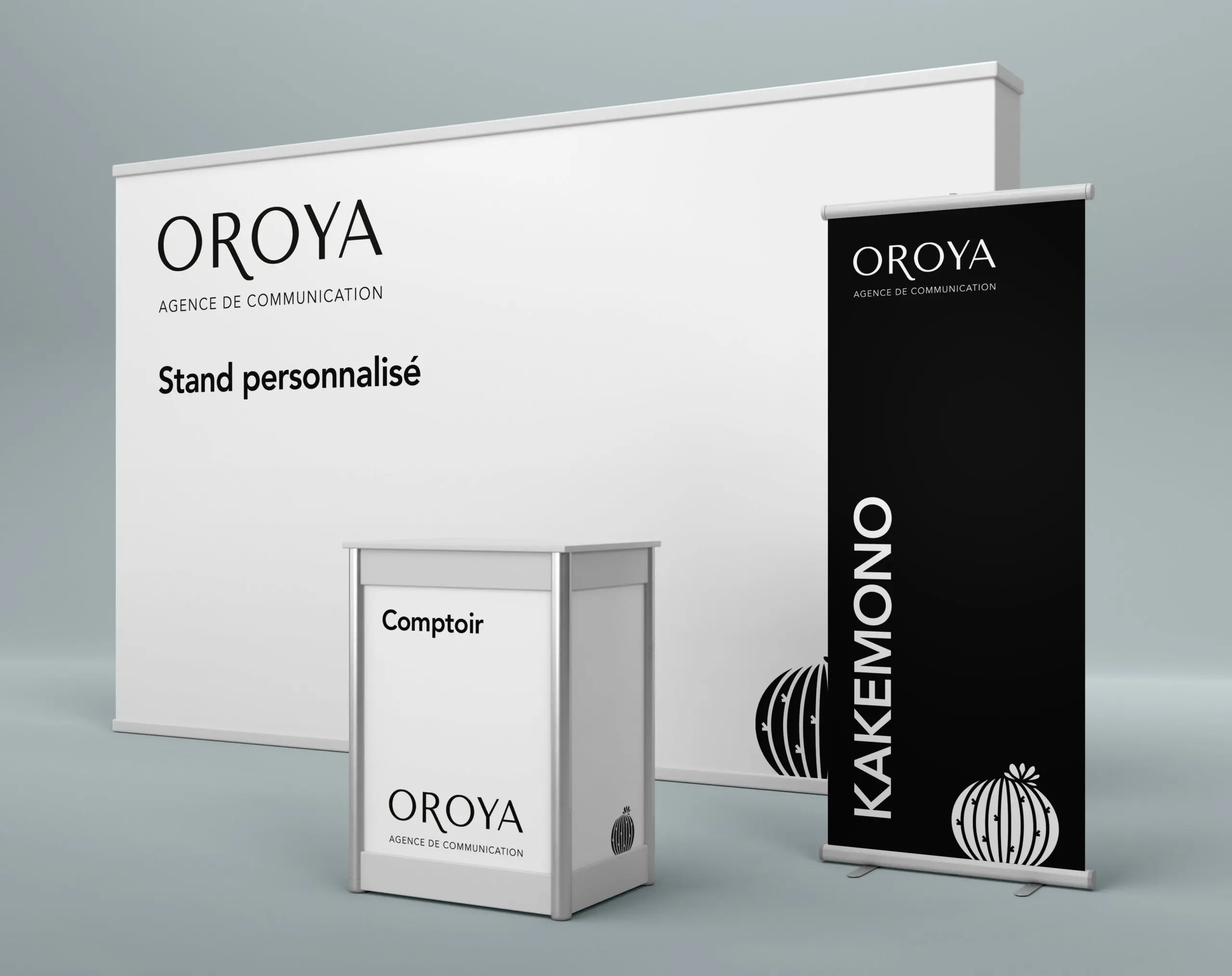 Visuel de la prestation de création de stand parapluie et kakemono à votre image - OROYA